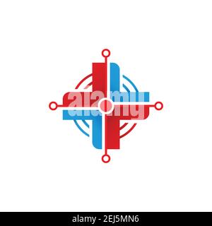 Kreative medizinische Cross Gradient Farbe Logo Design Bild. Medizinisches Kreuz mit Ziel Symbol Logo kreativ modernes Design gesundes Logo Stock Vektor