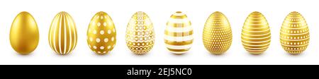 Goldene Ostereier isoliert auf weißem Hintergrund. Saisonales Deko-Element im Frühling. Eiersuche Spiel. Vektorgrafik. Stock Vektor