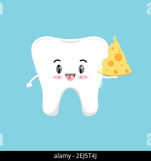 Niedlicher Zahnmolar mit Käse in der Hand. Stock Vektor