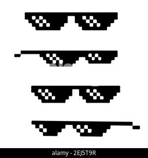 Pixel Art schwarze Sonnenbrille auf weißem Hintergrund isoliert Stock Vektor