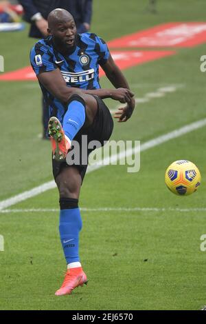 Mailand, Italien. Februar 2021, 21st. Romelu Lukaku von Inter während der Serie A Fußballspiel zwischen AC Mailand und FC Internazionale im San Siro Stadion in Mailand (Italien), 21th. Februar 2021. Foto Andrea Staccioli/Insidefoto Kredit: Insidefoto srl/Alamy Live News Stockfoto