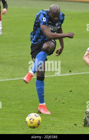 Mailand, Italien. Februar 2021, 21st. Romelu Lukaku von Inter während der Serie A Fußballspiel zwischen AC Mailand und FC Internazionale im San Siro Stadion in Mailand (Italien), 21th. Februar 2021. Foto Andrea Staccioli/Insidefoto Kredit: Insidefoto srl/Alamy Live News Stockfoto