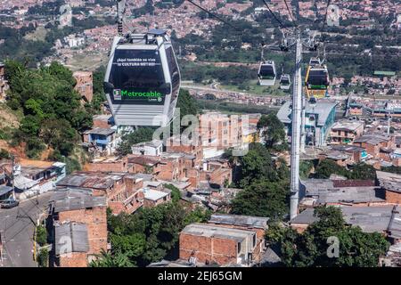 Kolumbien Medellin Metrocable Seilbahn in Medellin Stockfoto