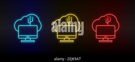 Neon-Symbol Cloud-Verbindung einstellen. Set von roten, blauen, gelben Neon-Vektor-Symbol Stock Vektor