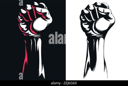 Silhouette erhobene Faust Hand geballte Protest Punsch Vektor-Symbol-Logo Abbildung isoliert auf weißem Hintergrund Stock Vektor