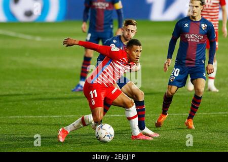 Huesca, Spanien. Februar 2021, 21st. Darwin Machis (Granada) Fußball/Fussball : Spanisches 'La Liga Santander' Spiel zwischen SD Huesca 3-2 Granada CF im Estadio El Alcoraz in Huesca, Spanien . Quelle: Mutsu Kawamori/AFLO/Alamy Live News Stockfoto