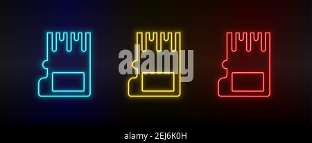 Neon Icon Set Microcard. Set von roten, blauen, gelben Neon-Vektor-Symbol Stock Vektor