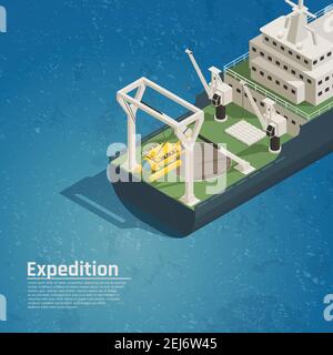 Bathyscaphe Tauchausrüstung für Unterwasserexplorationen testet Entdeckungen an Bord Expedition Ozeanschiff isometrische Zusammensetzung Vektor-Illustration Stock Vektor