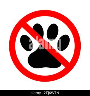 Verbotene Tier Fußabdruck Zeichen auf weißem Hintergrund. Verbotene Katze oder Hund Symbol. Keine Haustiere erlaubt Zeichen. Flacher Stil. Stockfoto