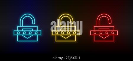 Neon-Symbol Kennwort für Tastensperre festlegen. Set von roten, blauen, gelben Neon-Vektor-Symbol Stock Vektor
