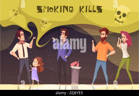 Rauchen tötet Poster mit männlichen und weiblichen Charakteren agitieren Raucher Zum Aufhören des Rauchens Vektorgrafik Stock Vektor