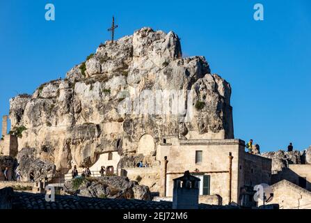 Matera, Italien - 14. September 2019: Kirche der Heiligen Maria von Idris in Sassi di Matera ein historisches Viertel in der Stadt Matera, bekannt für ihre ein Stockfoto