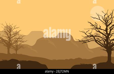 Atemberaubende Naturkulisse in der Abenddämmerung in der Wüste. Vektorgrafik Stock Vektor