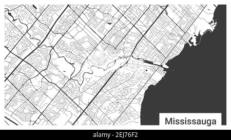 Karte von Mississauga, Ontario, Kanada. Horizontaler Hintergrund Karte Poster schwarz und weiß Land, Straßen und Flüsse. 1920 1080 Proportionen. Lizenzgebühr Fr. Stock Vektor