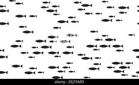 Silhouetten Schule von Fischen mit marine Leben in verschiedenen Größen schwimmen Fisch nahtlose Muster flach Stil Design Vektor Illustration. Kolonie der großen und s Stock Vektor