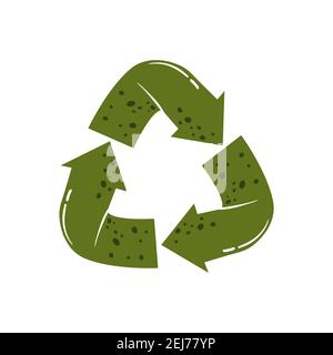 Skizze Doodle Recycling Wiederverwendung Reduzieren Symbol auf weißem Hintergrund isoliert. Einfaches Symbol für Null Abfall Lebensstil in flachen Cartoons Stil. Stock Vektor