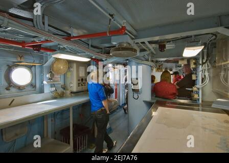 Brückeninterior auf USS Midway Flugzeugträger Museumsschiff, San Diego, Kalifornien, USA Stockfoto