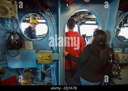 Brückeninterior auf USS Midway Flugzeugträger Museumsschiff, San Diego, Kalifornien, USA Stockfoto