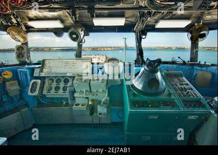 Brückeninterior auf USS Midway Flugzeugträger Museumsschiff, San Diego, Kalifornien, USA Stockfoto