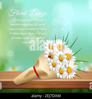 Gänseblümchen realistische sanfte Komposition mit Bouquet von Chamomiles und floralen Entwerfen Sie Überschriften Vektorgrafik Stock Vektor
