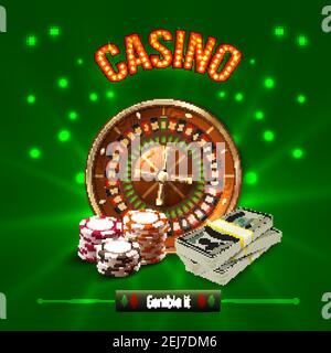Farbige Casino realistische Konzept mit Glücksspiel es Überschrift und verschiedene Spiele Elemente Vektor Illustration Stock Vektor