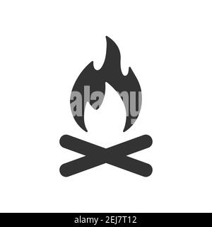 Lagerfeuer mit Feuerholz-Symbol. Feuer brennt schwarzes Symbol. Vektor auf Weiß isoliert Stock Vektor