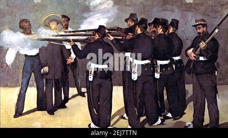 MAXIMILIAN I. VON EXICO (1832-1867) der österreichische Erzherzog mit Hut wird von der restaurierten mexikanischen republikanischen Regierung in einem f den mehreren Gemälden von Édouard Manet hingerichtet. Stockfoto