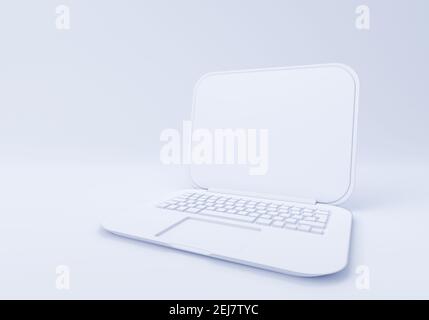 Weißer Laptop mit leerem Bildschirm-Mockup auf weißem Hintergrund Stockfoto