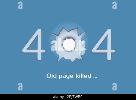 Symbol 404 Fehler. Bullet Loch zwischen den Zahlen vier. Stock Vektor