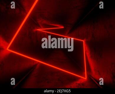 3D Render, abstrakter Tunnelhintergrund mit roten Neonlichtern Stockfoto