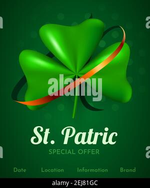 3D Kleeblatt. Alles gute zum St. Patric's Tag. Banner für Sonderangebote. Vektorgrafik Stock Vektor
