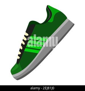 Schuhe flache Ikone mit hellen bunten Sneakers. Isoliert auf weißem Hintergrund. Modische Sneaker Seitenansicht. Flacher Style. Vektorgrafik Stock Vektor