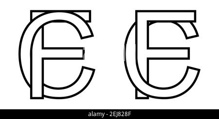 Logo Zeichen fc cf Symbol Zeichen Zeilensprungbuchstaben C, F Vektor Logo cf, fc erste Großbuchstaben Muster Alphabet c, f Stock Vektor