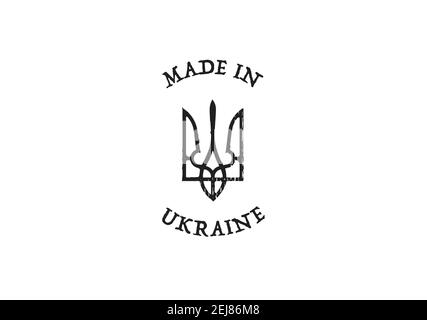 Wappen der Ukraine Vektordarstellung auf weißem, isoliertem Hintergrund. Eine Briefmarke mit nationalen Wappenticken und Made in Ukraine Text. Stock Vektor
