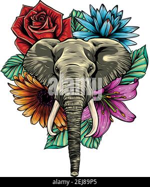 Vektor-Illustration von Kopf Elefant mit Blume. Stock Vektor