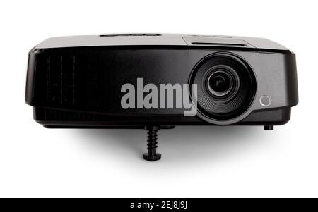 Der schwarze Multimedia-Projektor auf weißem Hintergrund Stockfoto