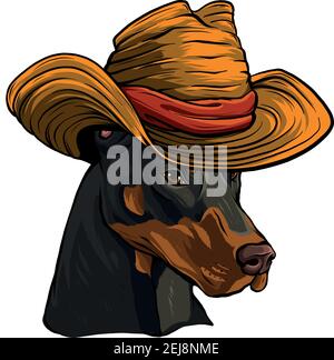 Dobermann Hundegesicht mit Hut-Vektor-Illustration Stock Vektor