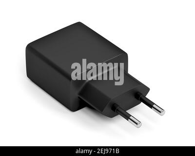 Schwarzes Smartphone-Ladegerät auf weißem Hintergrund Stockfoto