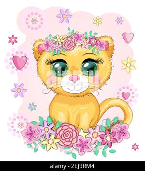 Cartoon Löwin mit ausdrucksstarken Augen. Wilde Tiere, Charakter, kindisch niedlichen Stil. Stock Vektor