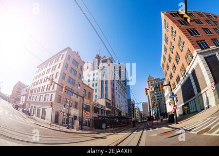 Hauptstraße und Kreuzung in Buffalo Downtown NY, USA Stockfoto