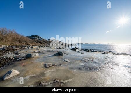 Vrango im Winter ist diese Insel Teil des südlichen Göteborger Archipels Stockfoto