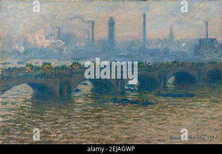 Le Pont de Waterloo, temps gris (Waterloo-Brücke, Graues Wetter). Museum: Ordrupgaard Museum, Charlottenlund. Autor: CLAUDE MONET. Stockfoto