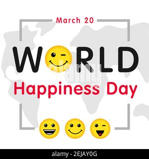 World Happiness Day Grußkarte Konzept. Internationaler Tag des Glücks kreative Gratzen. Isolierte abstrakte Grafik-Design-Vorlage. Internet messe Stock Vektor