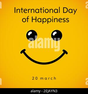 World Happiness Day Grußkarte Konzept. Internationaler Tag des Glücks kreative Gratzen. Isolierte abstrakte Grafik-Design-Vorlage. Internet messe Stock Vektor