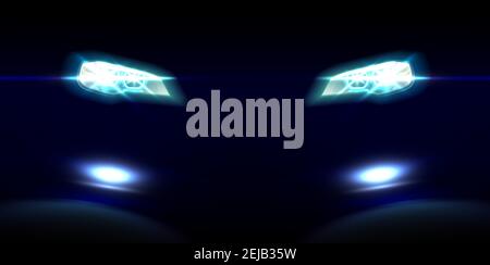 Vector realistische Auto Frontlichter auf dunklem Hintergrund. Stock Vektor