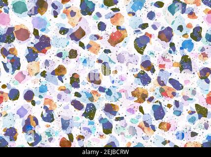 Vintage Nahtloses Terrazzo-Muster im Retro-Stil. Farbenfrohe Retro-Muster mit Terrazzo-Struktur. Vintage Steinstruktur. Stockfoto