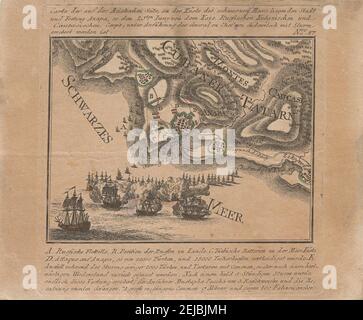 Karte der Eroberung der Seefestung Anapa durch russische Truppen am Schwarzen Meer im Juni 1791. Museum: PRIVATE SAMMLUNG. Autor: ANONYM. Stockfoto