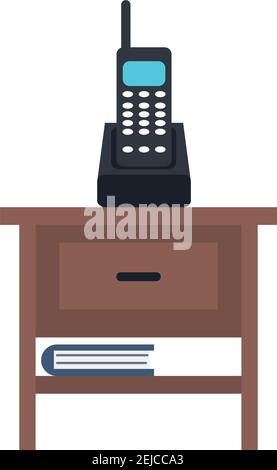 Schublade mit schnurlosem Telefon Büro Möbel Vektor Illustration Design Stock Vektor