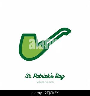 Saint Patricks Tag Kobold Rauchpfeife, Shamrock Vektor-Symbol. Grüne Linie Art flaches Symbol für Logo, Zeichen, Taste Stock Vektor