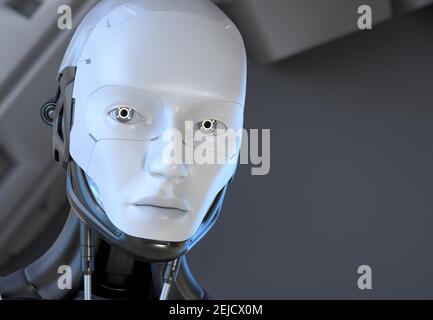 Roboter schaut in Ihre Augen. 3D Abbildung Stockfoto